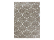 Wohnzimmerteppich Design Hochflor Teppich Muster Kachel Tile Jacquard Beige