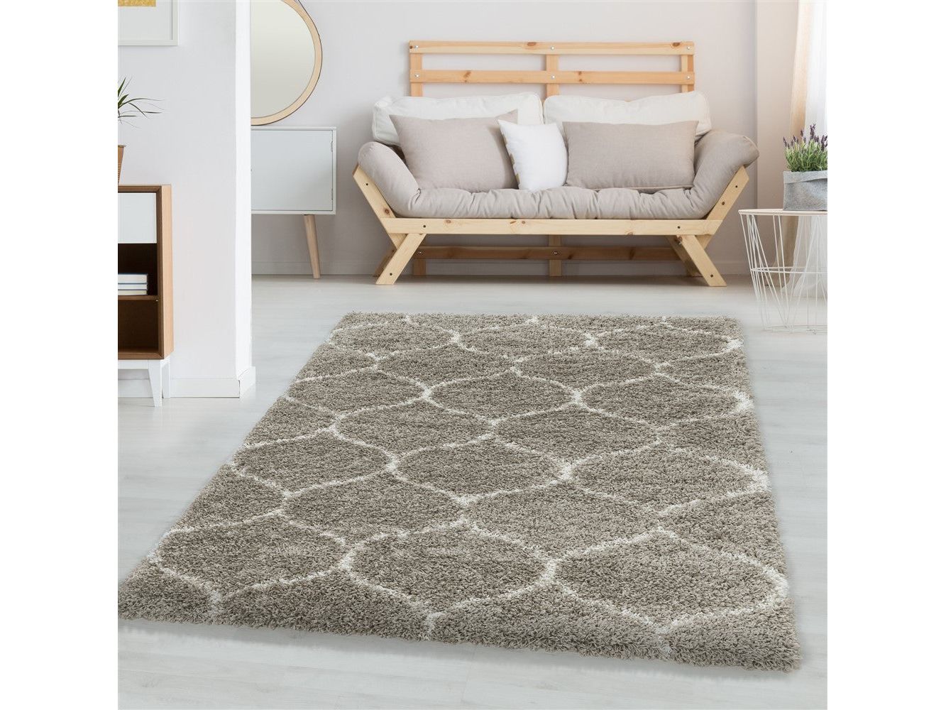 Living room rug design, high pile rug pattern, tile jacquard anthracite