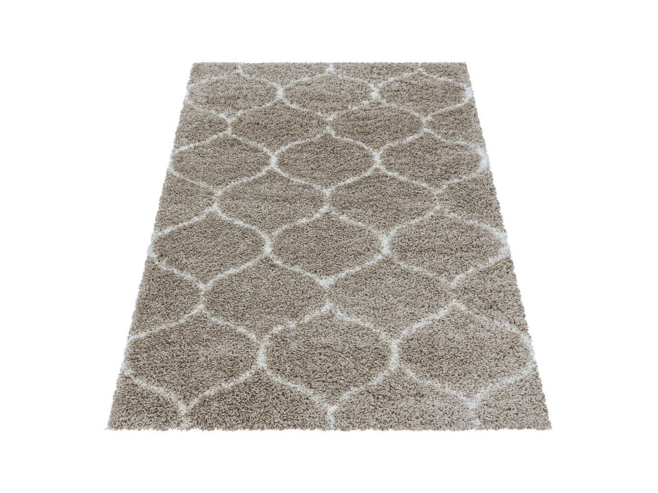 Wohnzimmerteppich Design Hochflor Teppich Muster Kachel Tile Jacquard Beige