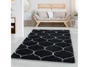 Wohnzimmerteppich Design Hochflor Teppich Muster Kachel Tile Jacquard Anthrazit