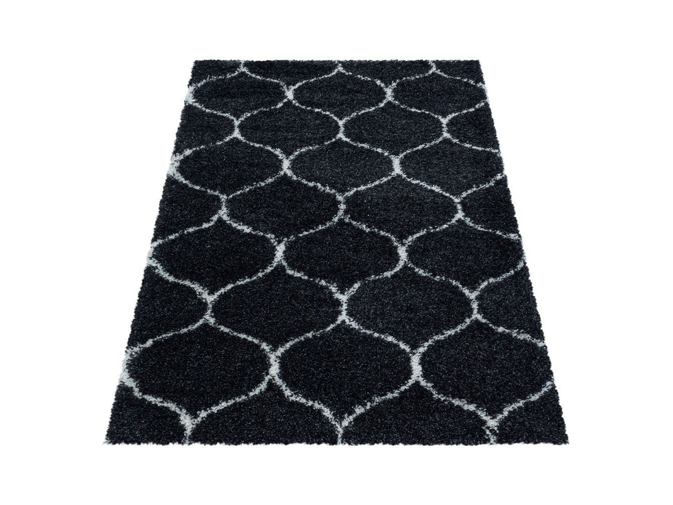 Wohnzimmerteppich Design Hochflor Teppich Muster Kachel Tile Jacquard Anthrazit