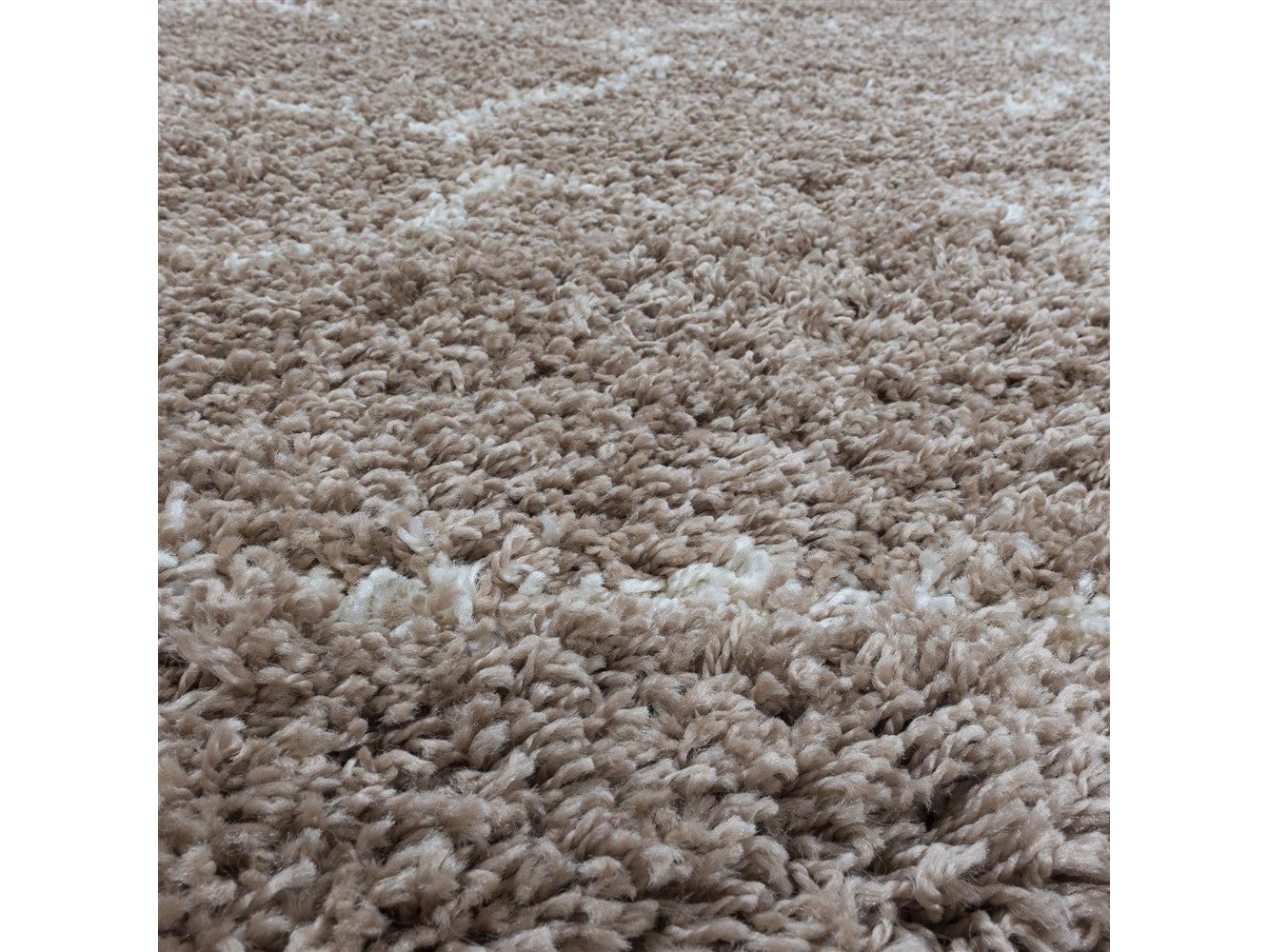 Wohnzimmerteppich Design Hochflor Teppich Muster Kachel Tile Jacquard Beige