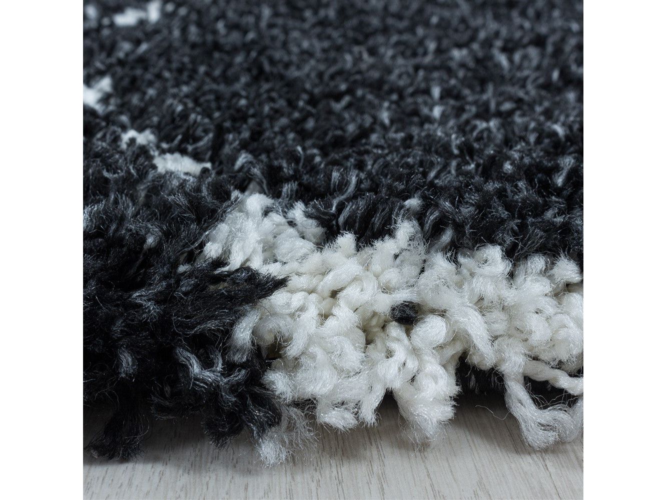 Wohnzimmerteppich Design Hochflor Teppich Muster Kachel Tile Jacquard Anthrazit