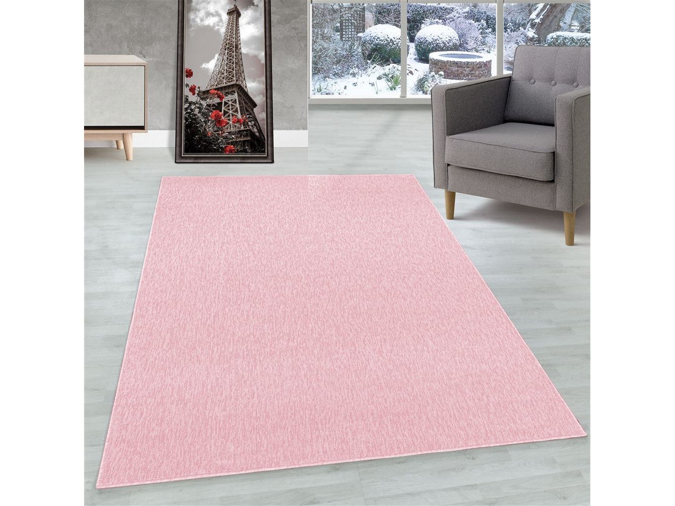 Teppich Kurzflor 4mm Florhöhe meliert glänzend Wohnzimmerteppich Heimbüro Rose