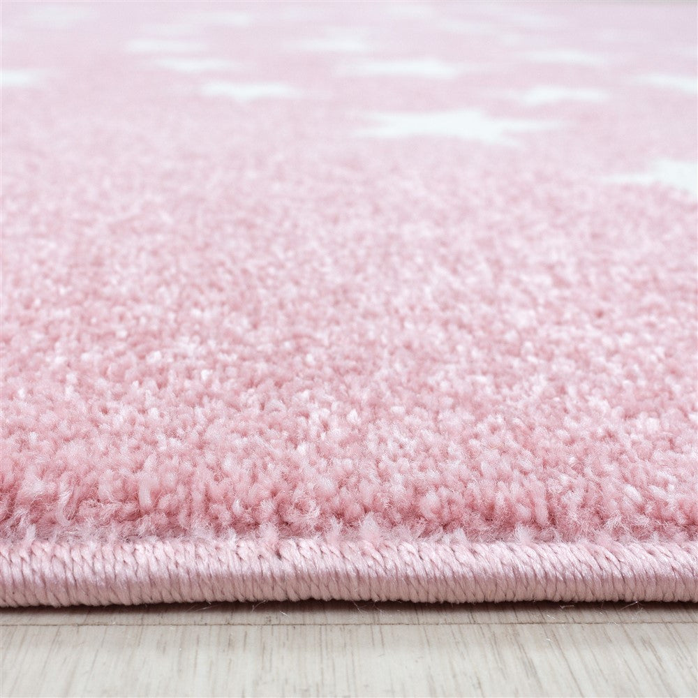Kinderteppich Babyzimmer Kinderzimmer Sterne Motiv Pink Weiß Farben
