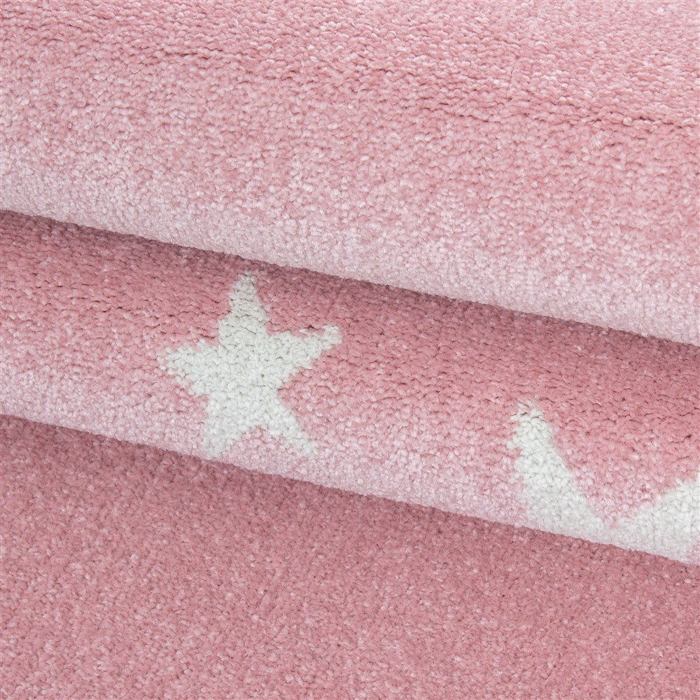 Kinderteppich Babyzimmer Kinderzimmer Sterne Motiv Pink Weiß Farben