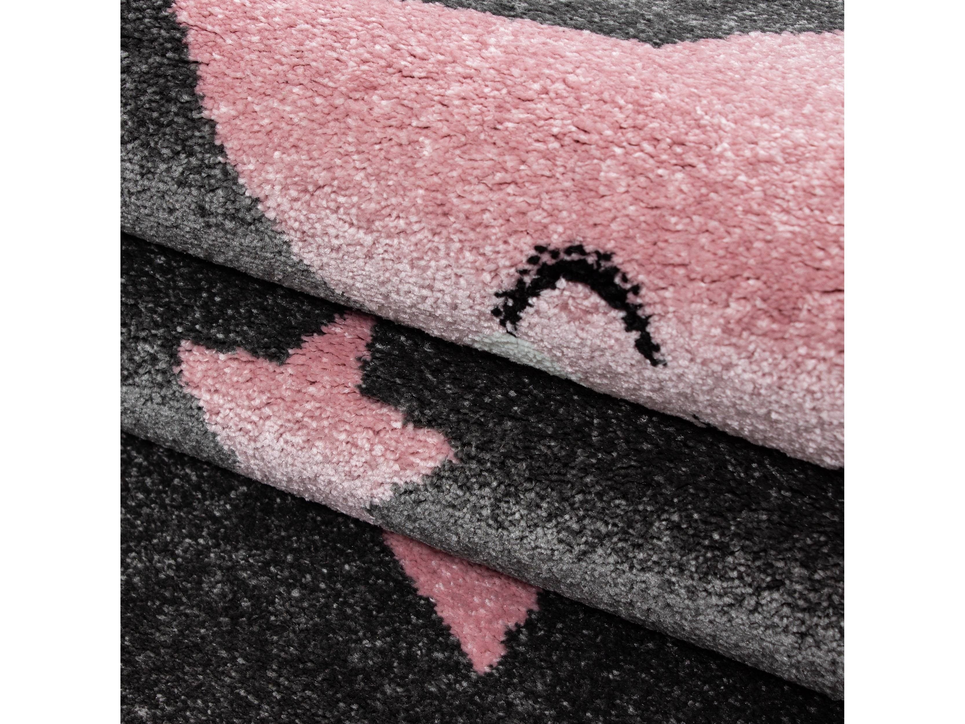 Kinderteppich Kinderzimmer Teppich Sterne Muster Grau-Pink