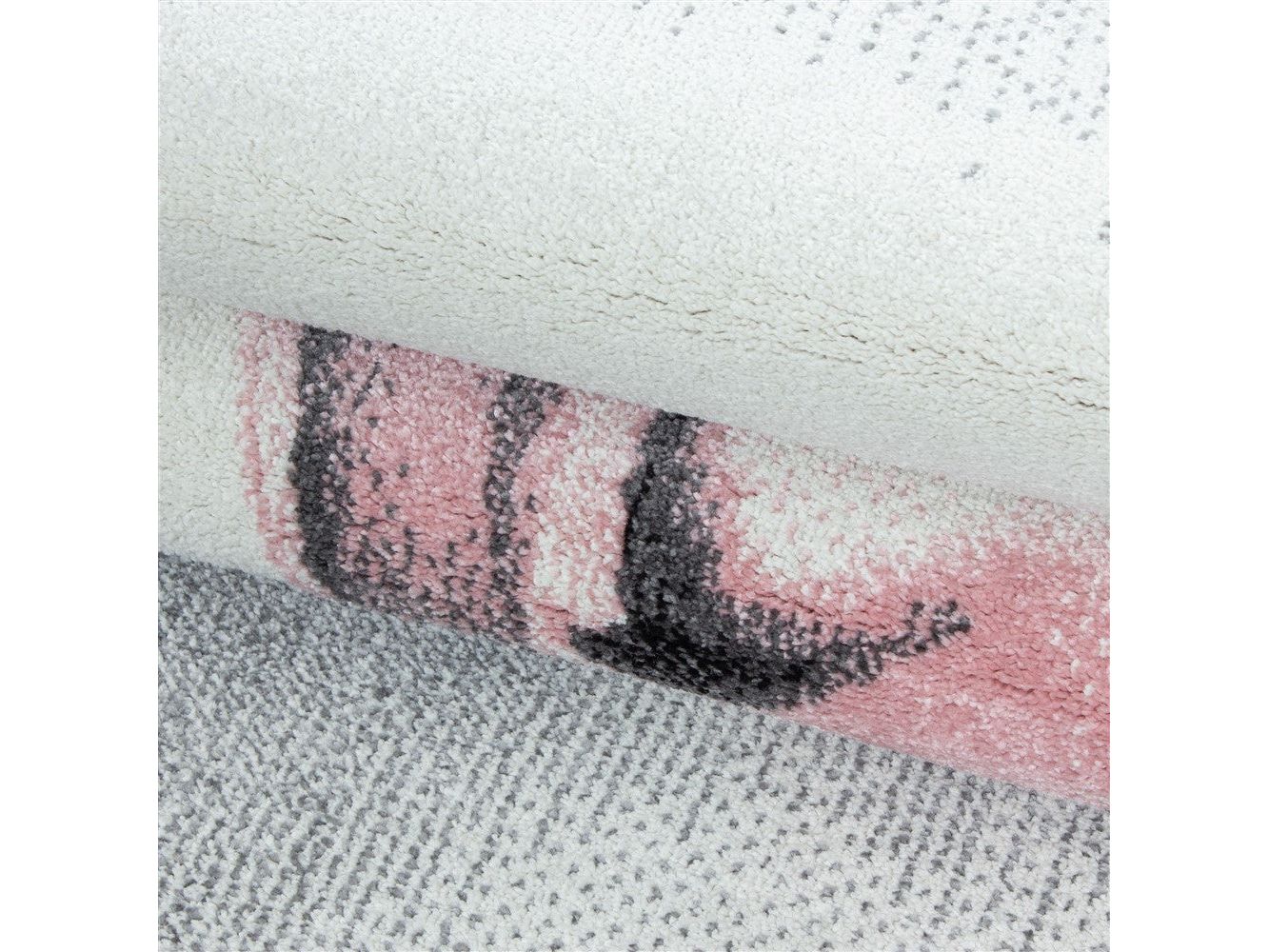 Kinderteppich Baby Teppich Kinderzimmer süßer Rehkitz Motiv Grau Pink Weiß