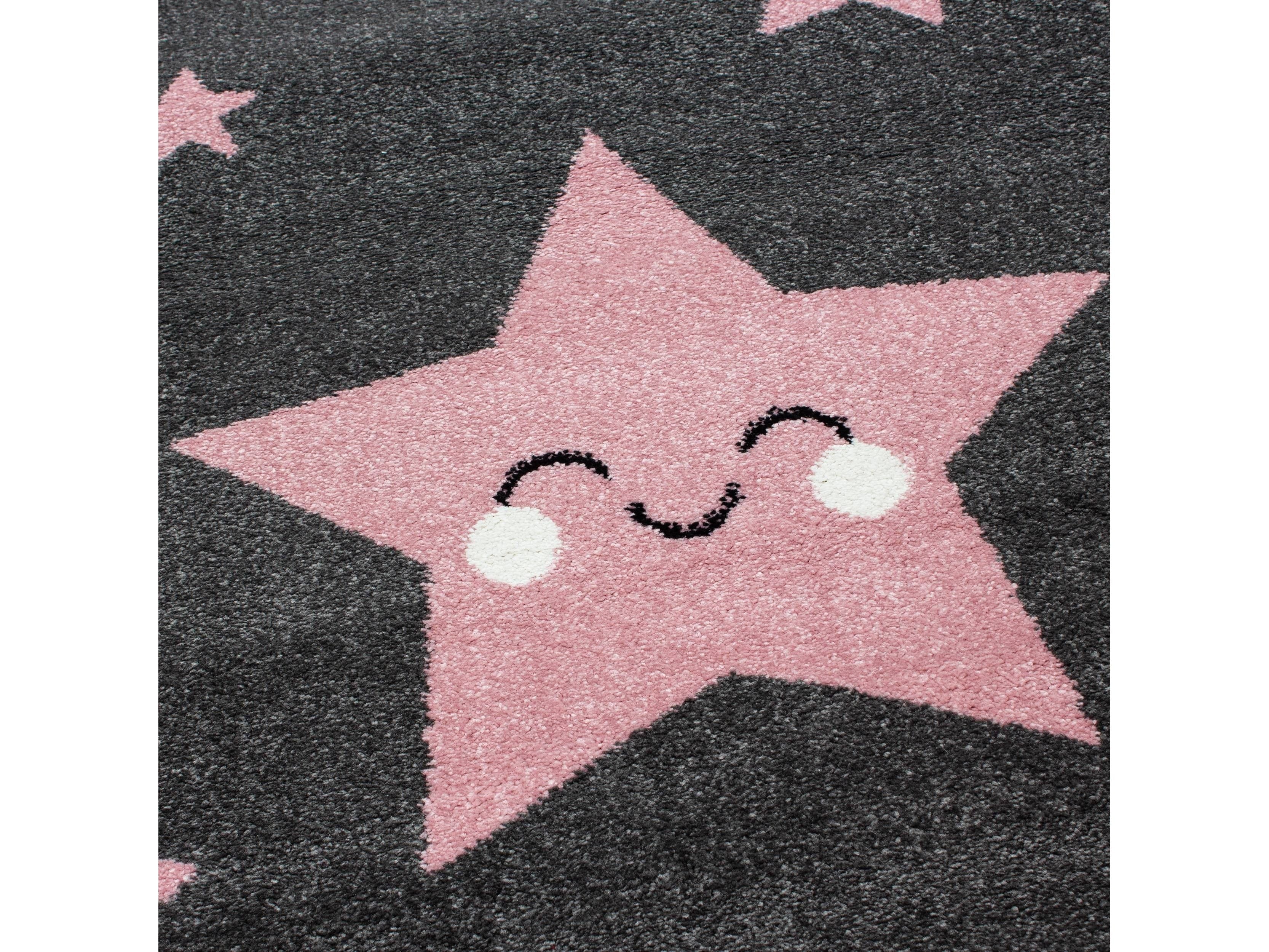 Kinderteppich Kinderzimmer Teppich Sterne Muster Grau-Pink