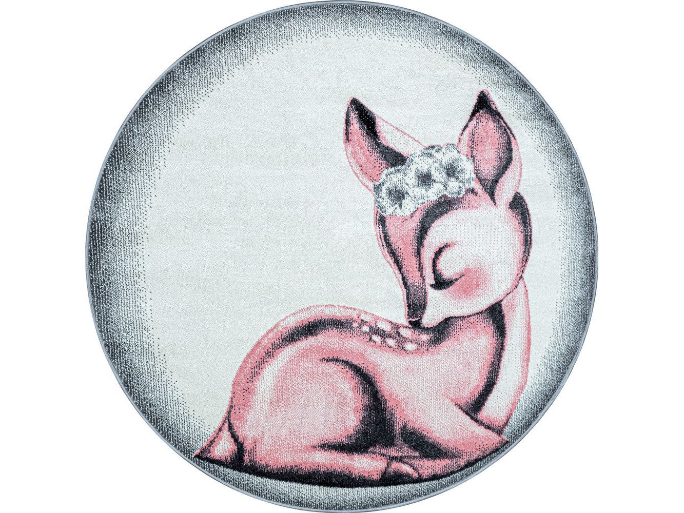 Kinderteppich Baby Teppich Kinderzimmer süßer Rehkitz Motiv Grau Pink Weiß