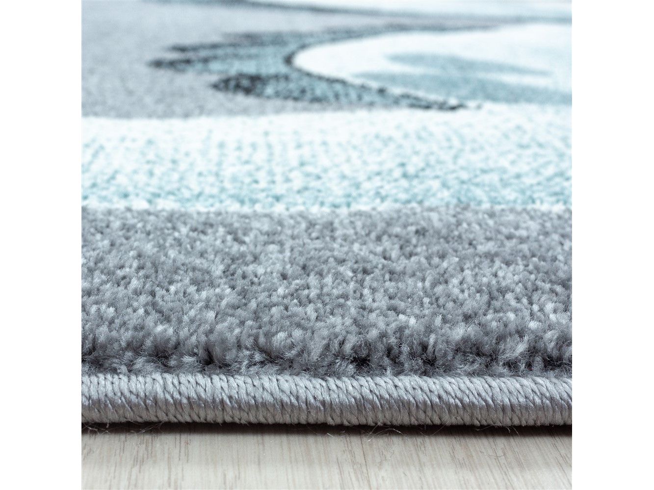 Kinderteppich Baby Teppich Kinderzimmer süßer Dino Motiv Grau Blau Weiß