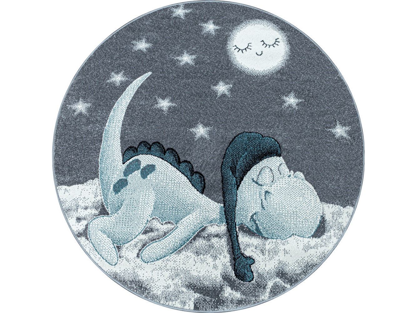 Kinderteppich Baby Teppich Kinderzimmer süßer Dino Motiv Grau Blau Weiß