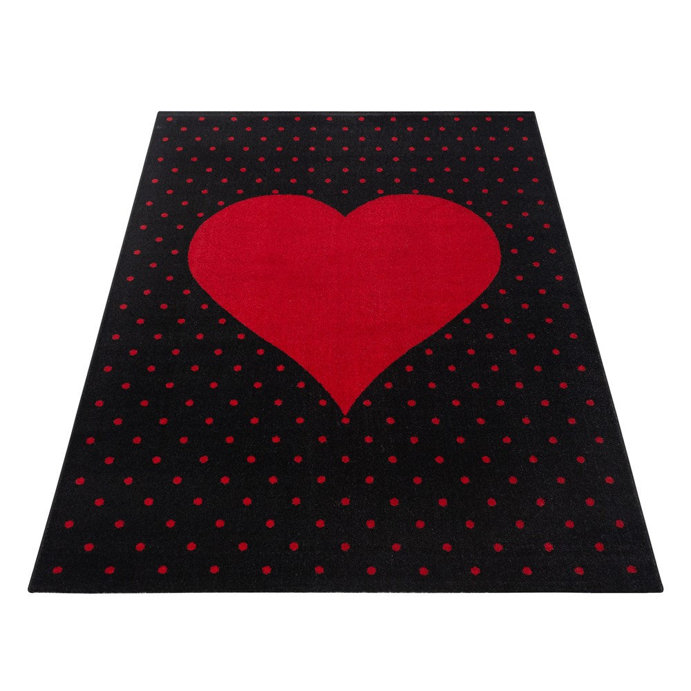 Kinderteppich Baby Teppich Kinderzimmer Herz Motiv Schwarz Rot Farben