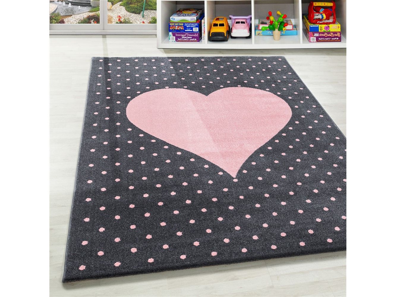 Kinderteppich Baby Teppich Kinderzimmer Herz Motiv Pink Grau Farben
