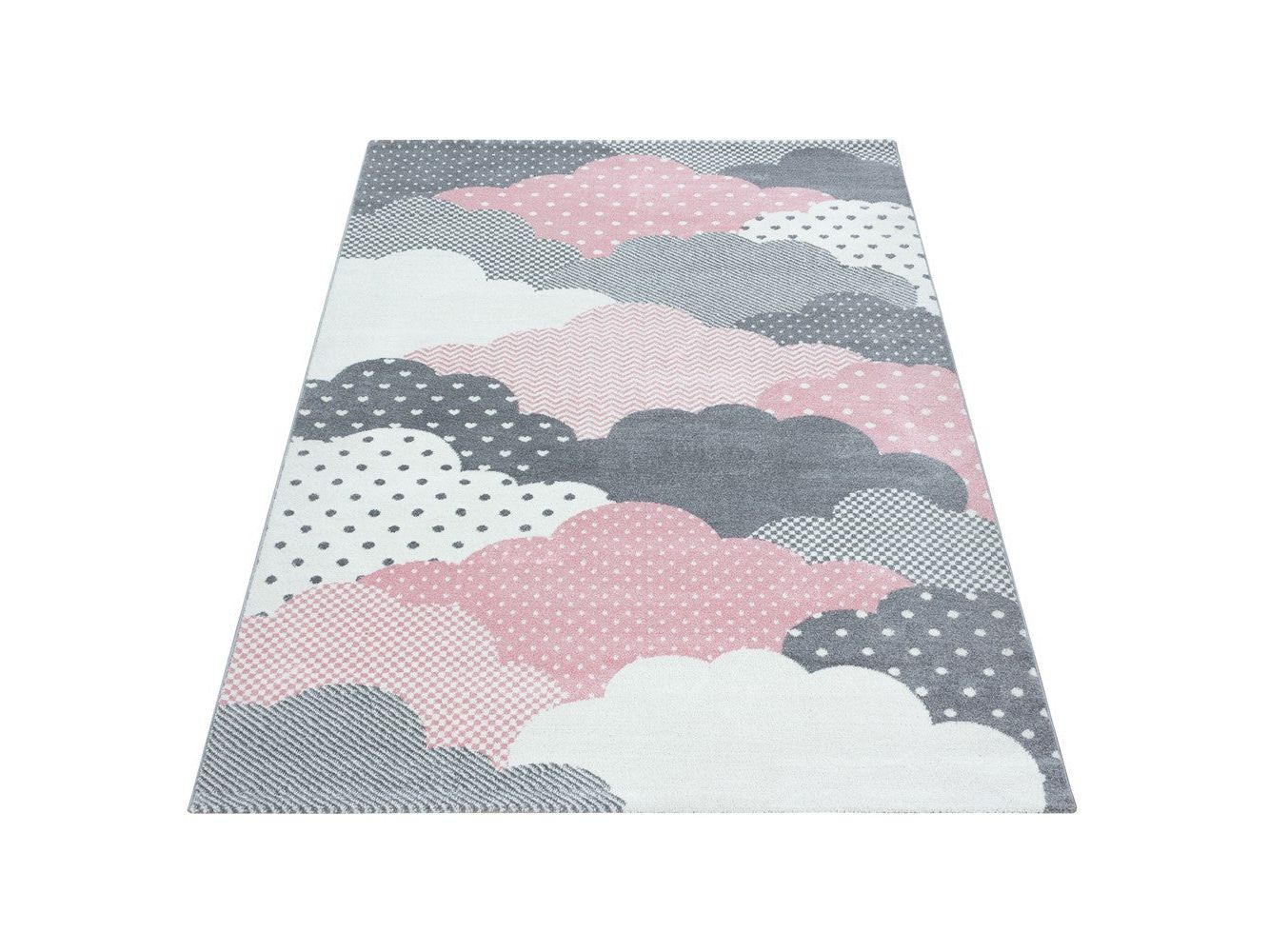 Kinderteppich Baby Teppich Kinderzimmer Wolken-Motiv Pink Grau Weiß Farben