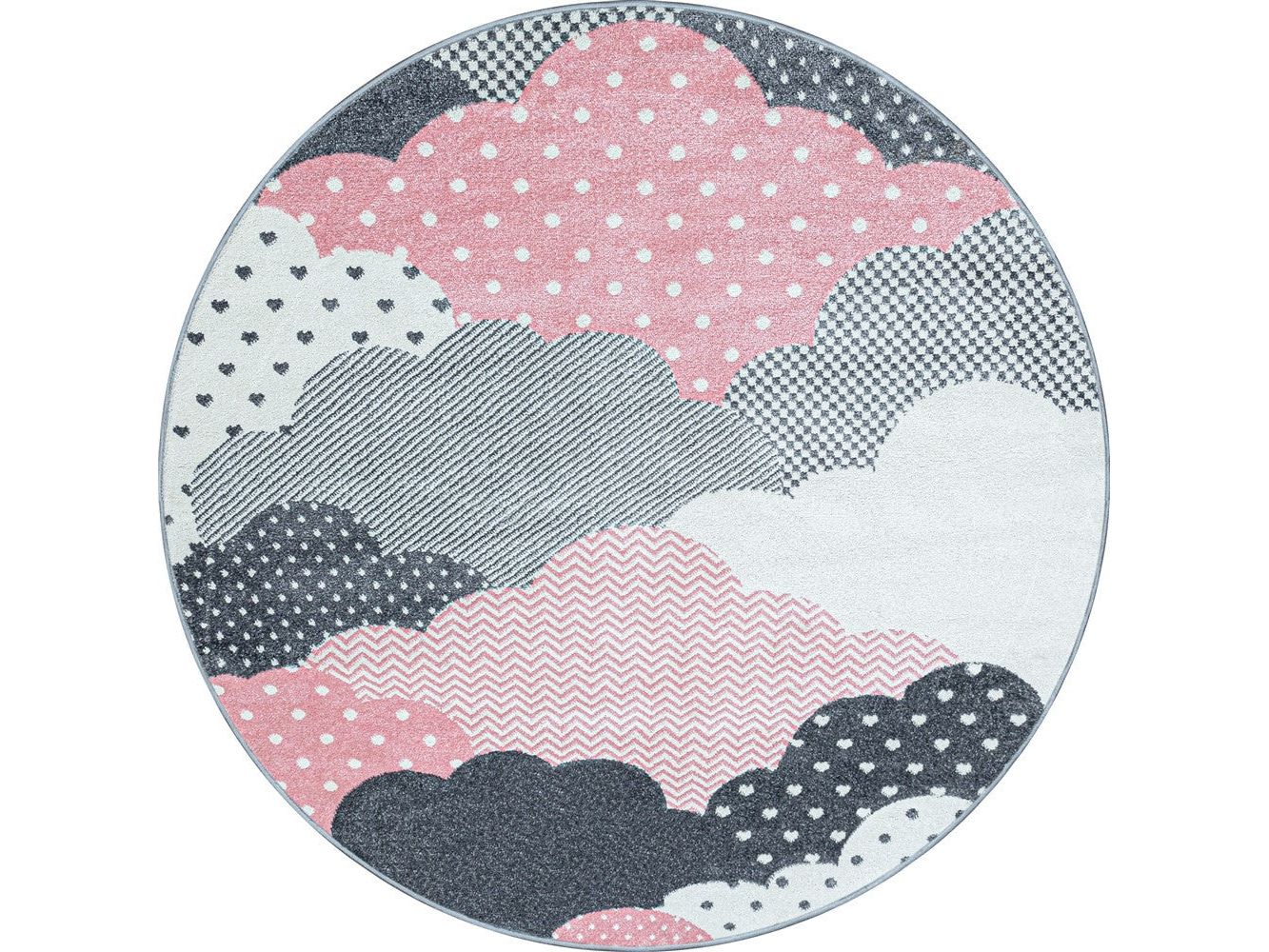 Kinderteppich Baby Teppich Kinderzimmer Wolken-Motiv Pink Grau Weiß Farben