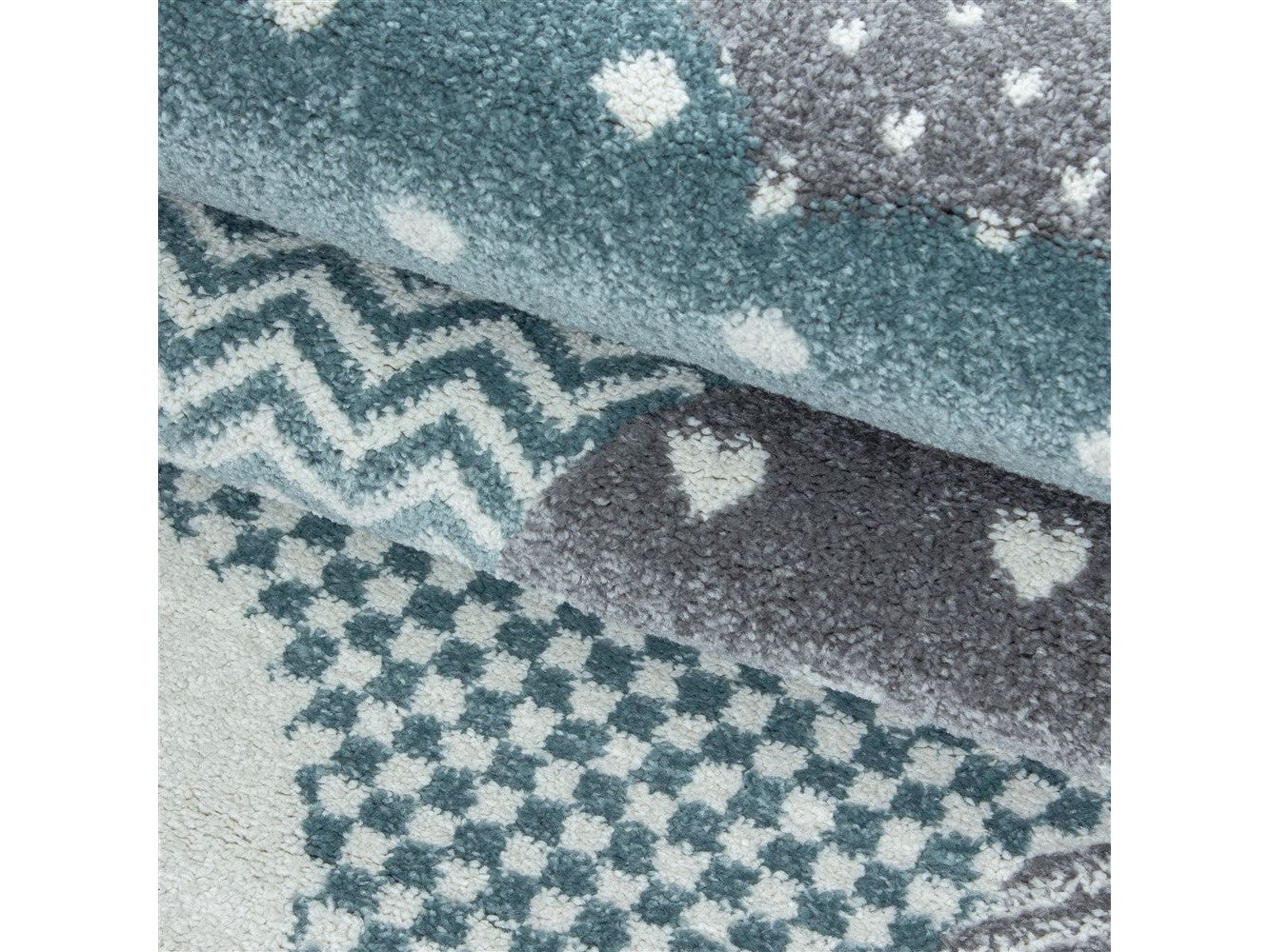 Kinderteppich Baby Teppich Kinderzimmer Wolken-Motiv Blau Grau Weiß Farben