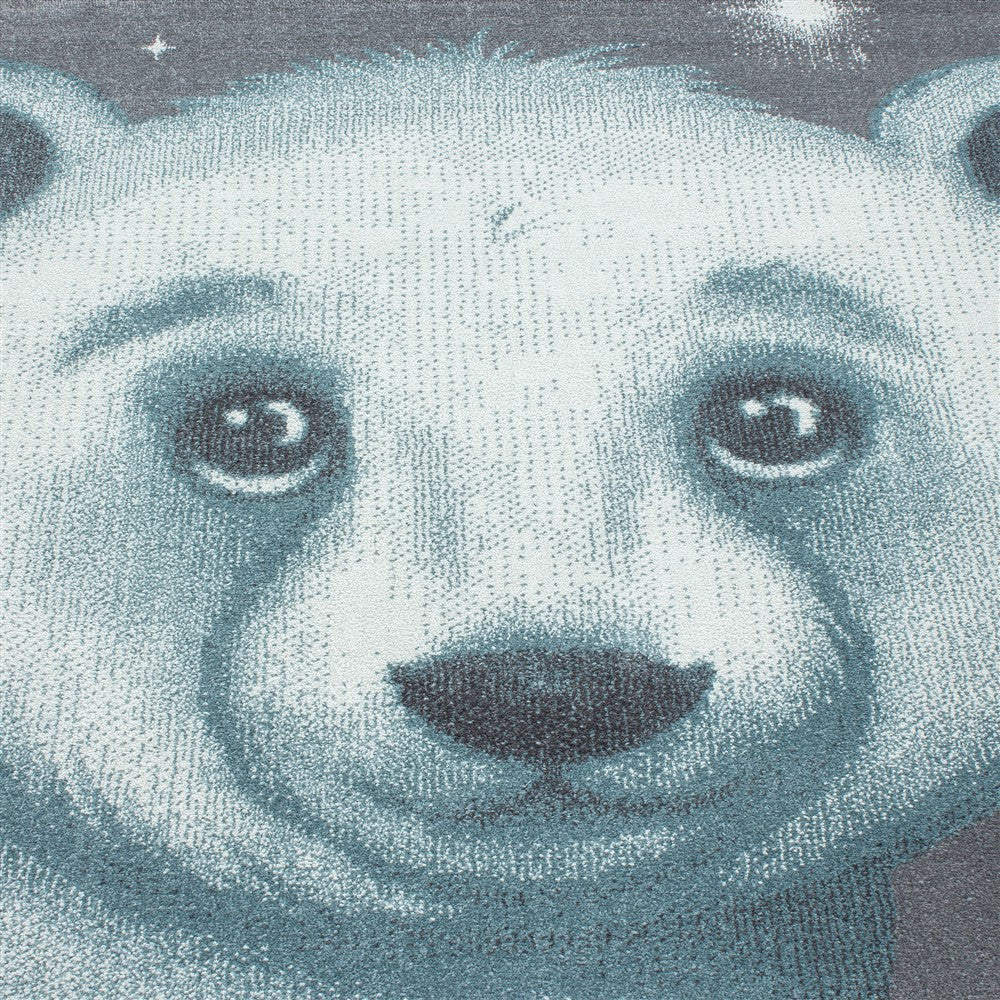 Kinderteppich Kinderzimmer süßes Bärenmotiv Blau Grau Weiß Farben