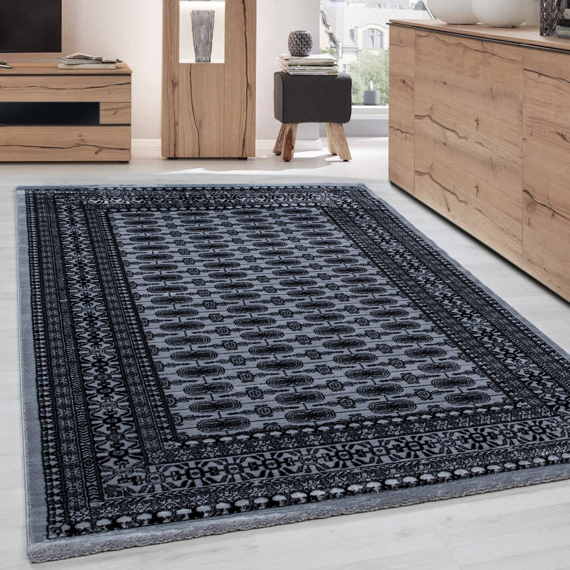 Orientteppich Klassischer Orientalisch Traditional Webteppich Schwarz Grau