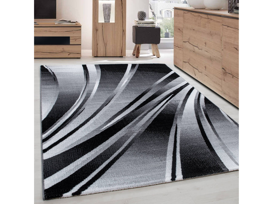 Teppich Modern Designer Geometrisch Wellen Optik Meliert Schwarz Grau Weiss