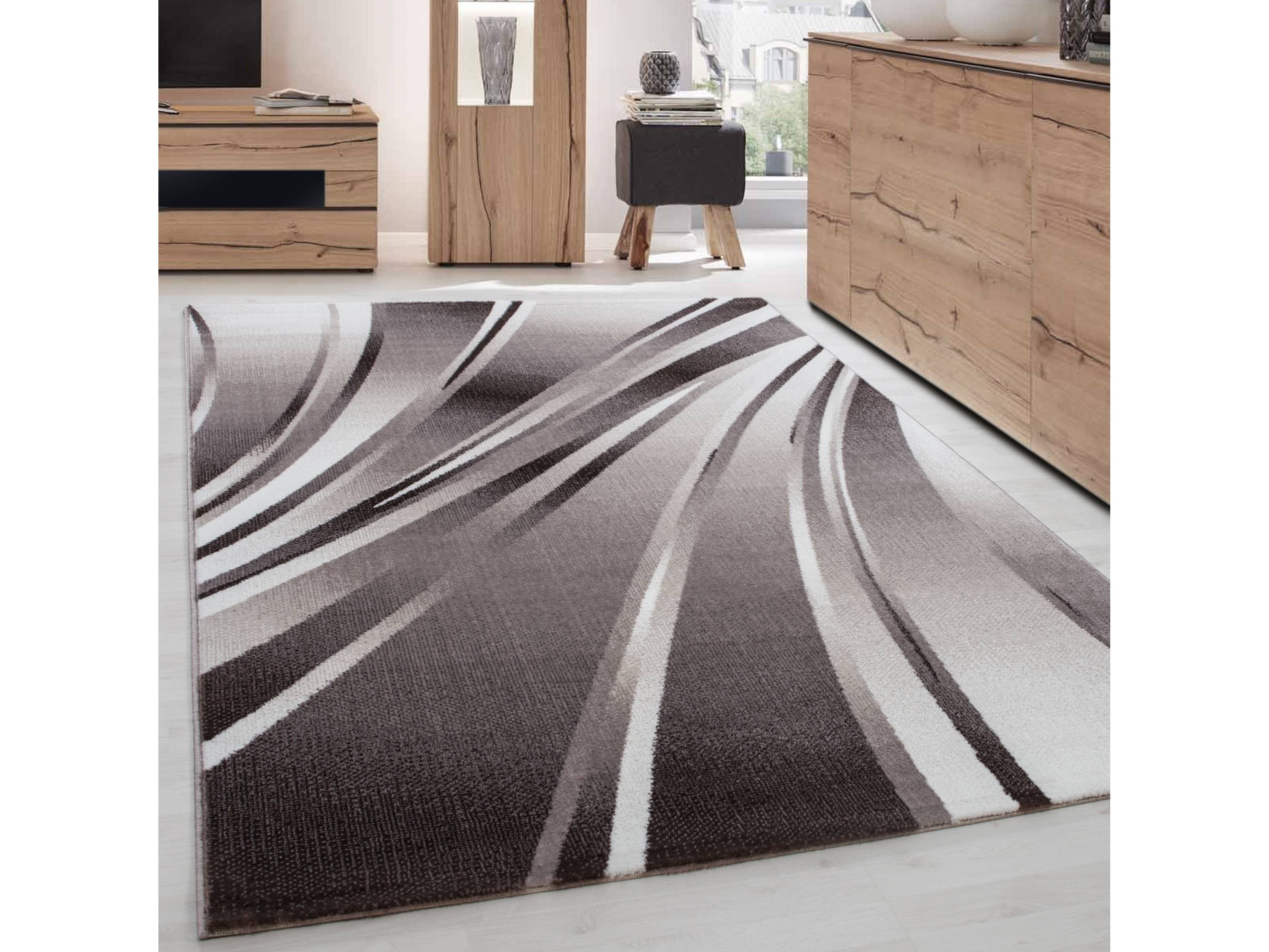 Teppich Modern Designer Geometrisch Wellen Optik Meliert Braun Beige Creme