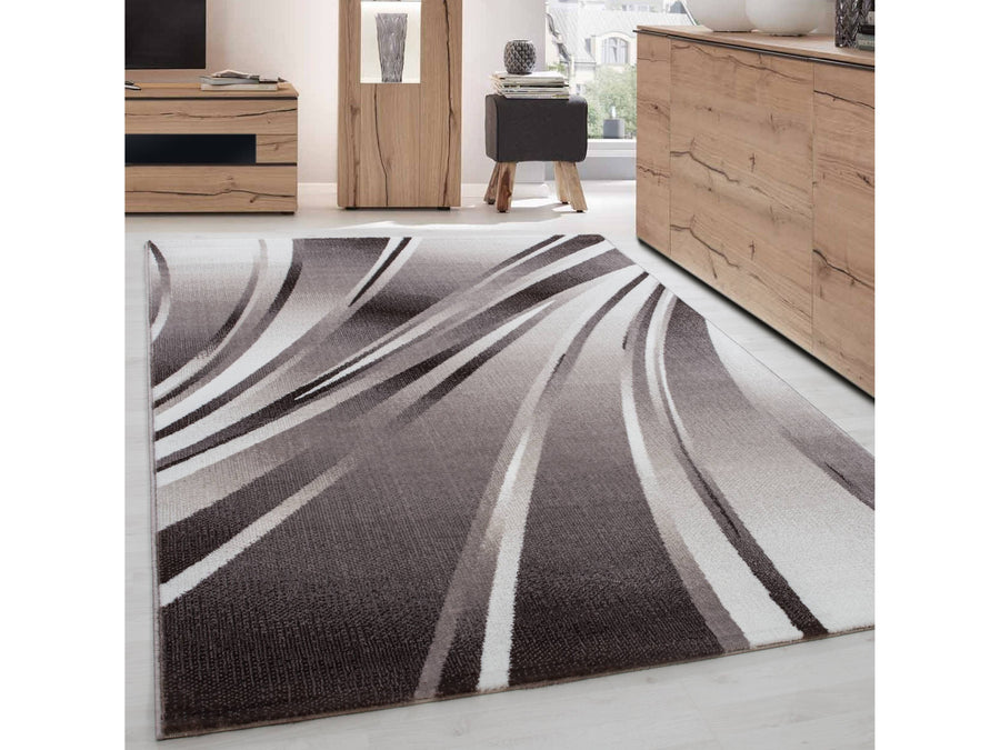Teppich Modern Designer Geometrisch Wellen Optik Meliert Braun Beige Creme