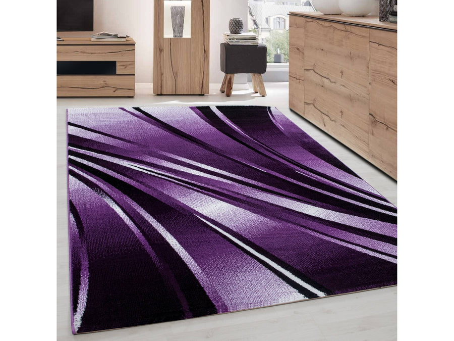 Teppich Modern Designer Geometrisch Wellen Optik Meliert Schwarz Violet Weiß