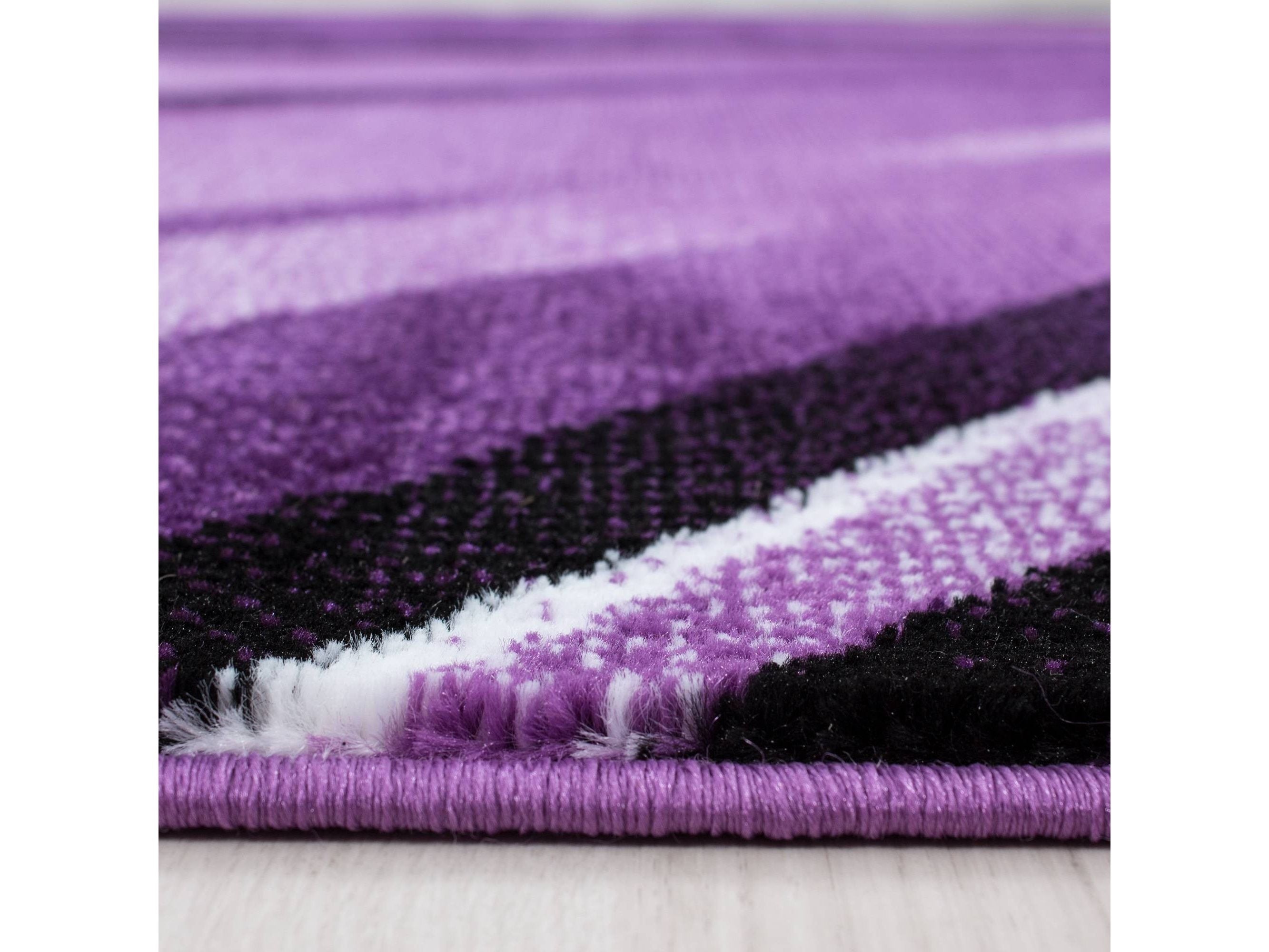 Teppich Modern Designer Geometrisch Wellen Optik Meliert Schwarz Violet Weiß