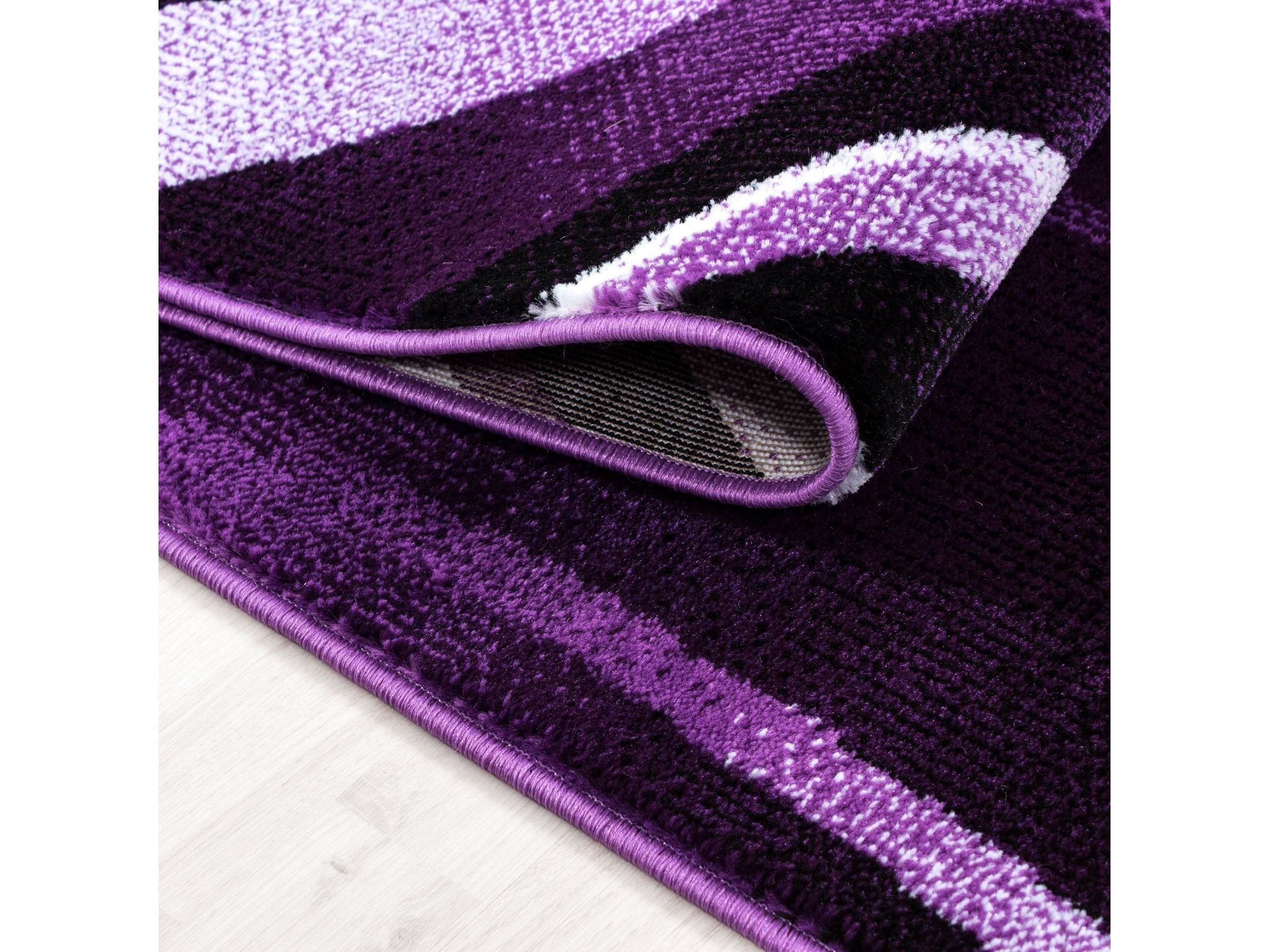 Teppich Modern Designer Geometrisch Wellen Optik Meliert Schwarz Violet Weiß