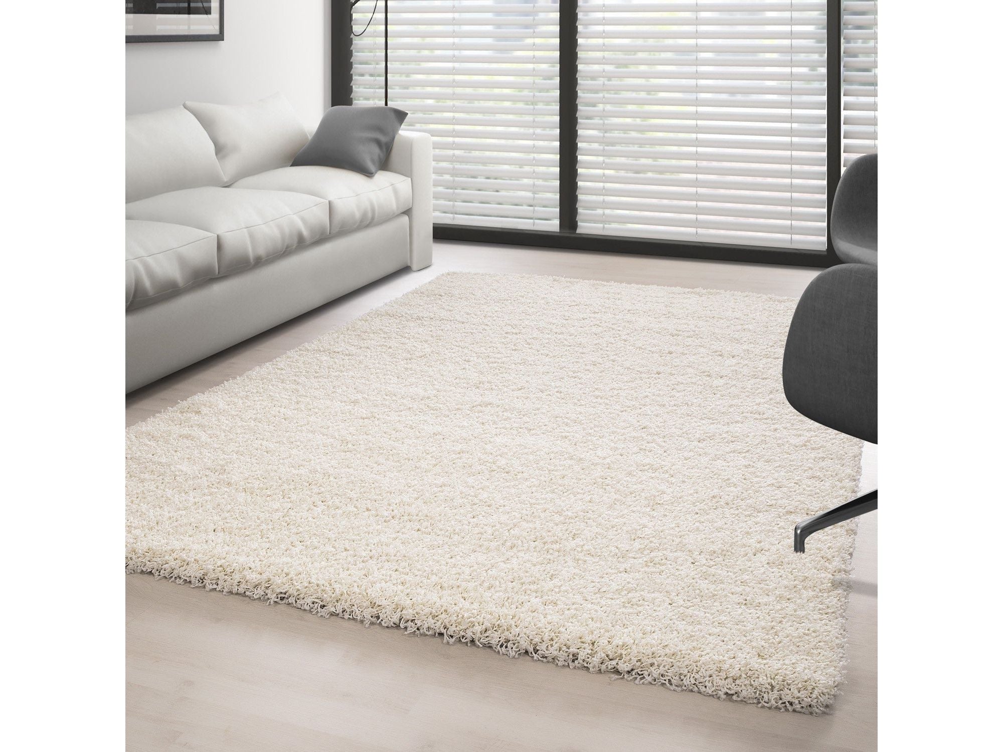 Teppich Hochflor Langflor Wohnzimmer Shaggy Florhöhe 3cm unifarbe Creme