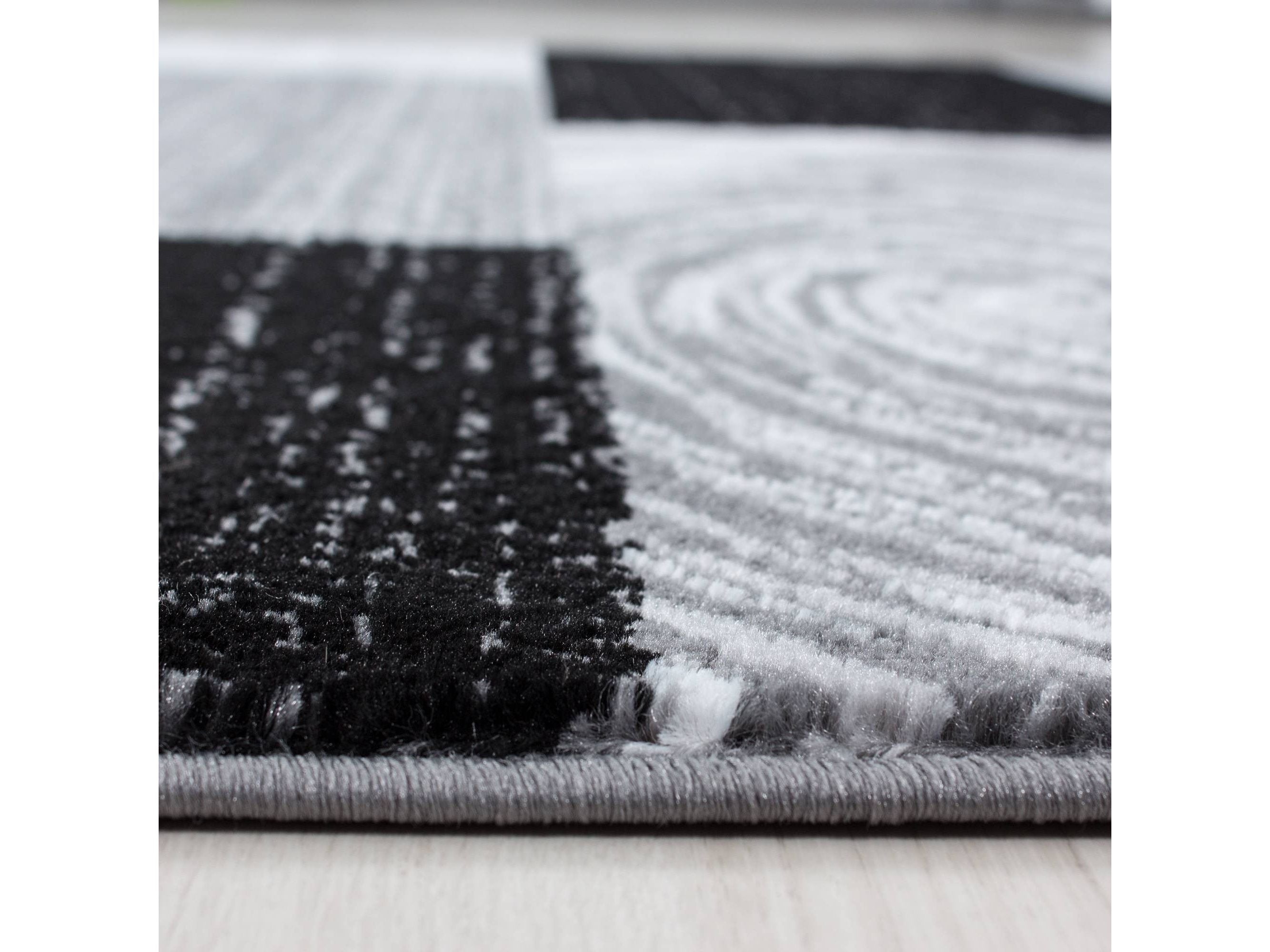 Teppich Modern Designer Wohnzimmer Geometrisch Kariert Muster Schwarz Grau Weiss