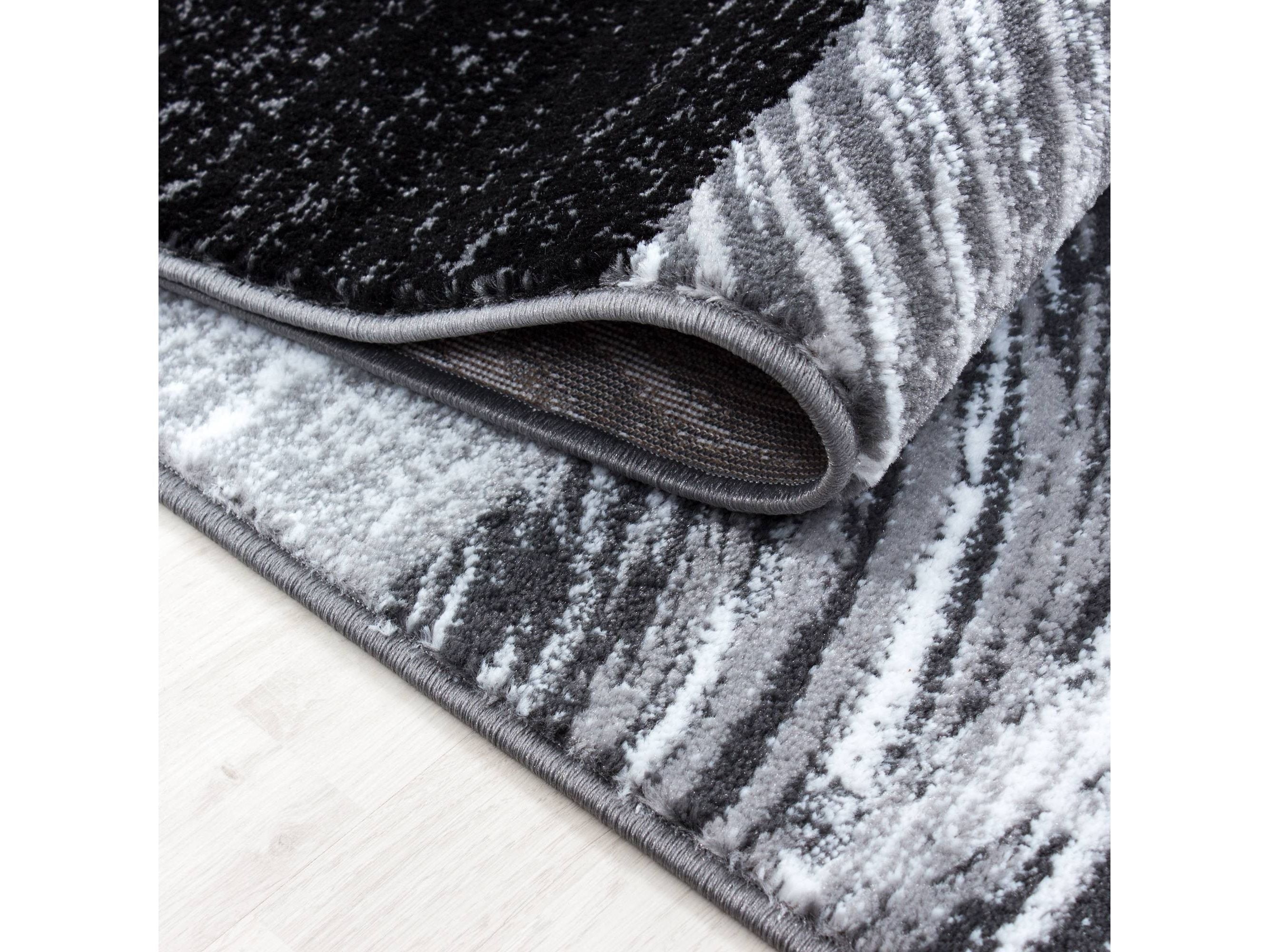 Teppich Modern Designer Wohnzimmer Geometrisch Kariert Muster Schwarz Grau Weiss