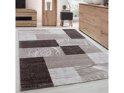 Teppich Modern Designer Wohnzimmer Geometrisch Kariert Muster Braun Beige Creme