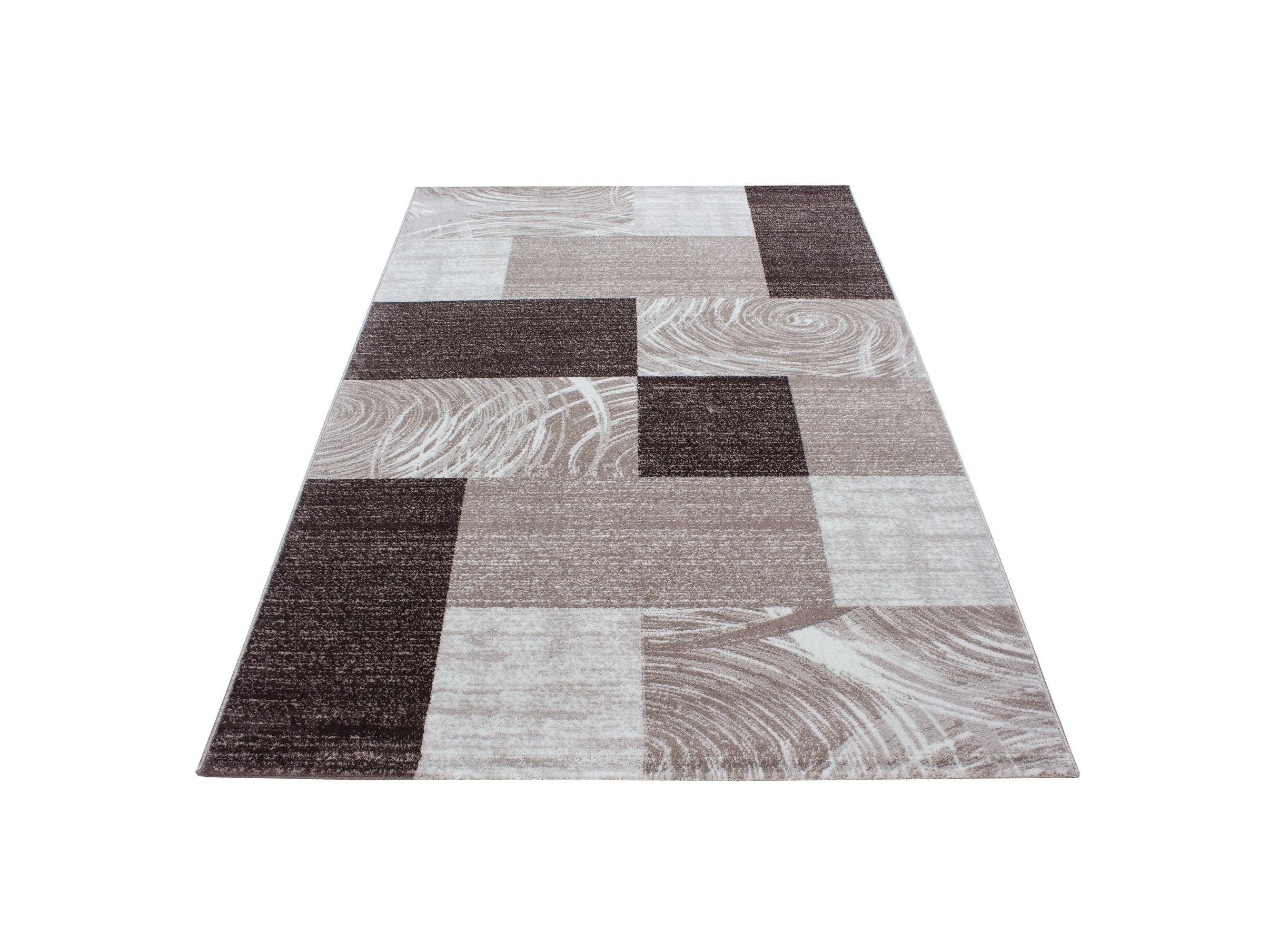Teppich Modern Designer Wohnzimmer Geometrisch Kariert Muster Braun Beige Creme
