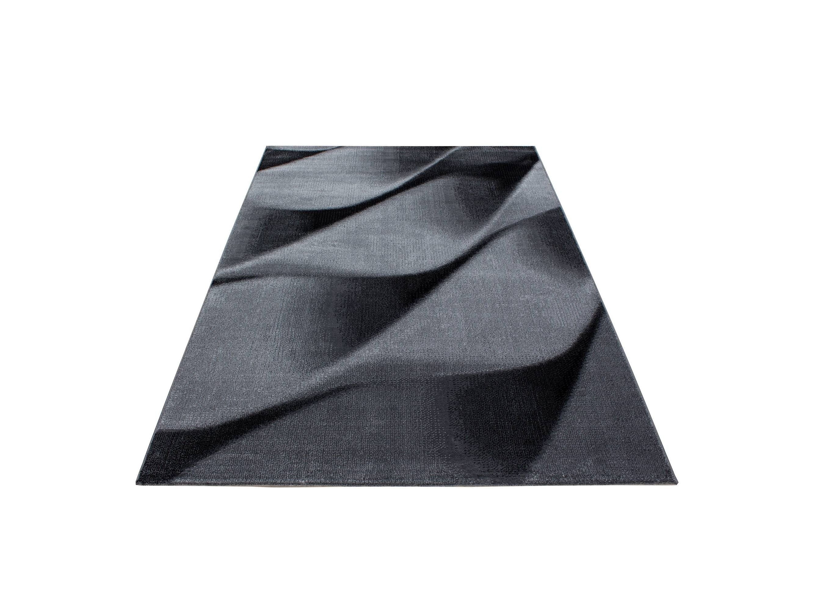 Teppich Modern Designer Wohnzimmer Geometrisch Wellen Muster Grau Schwarz Weiss