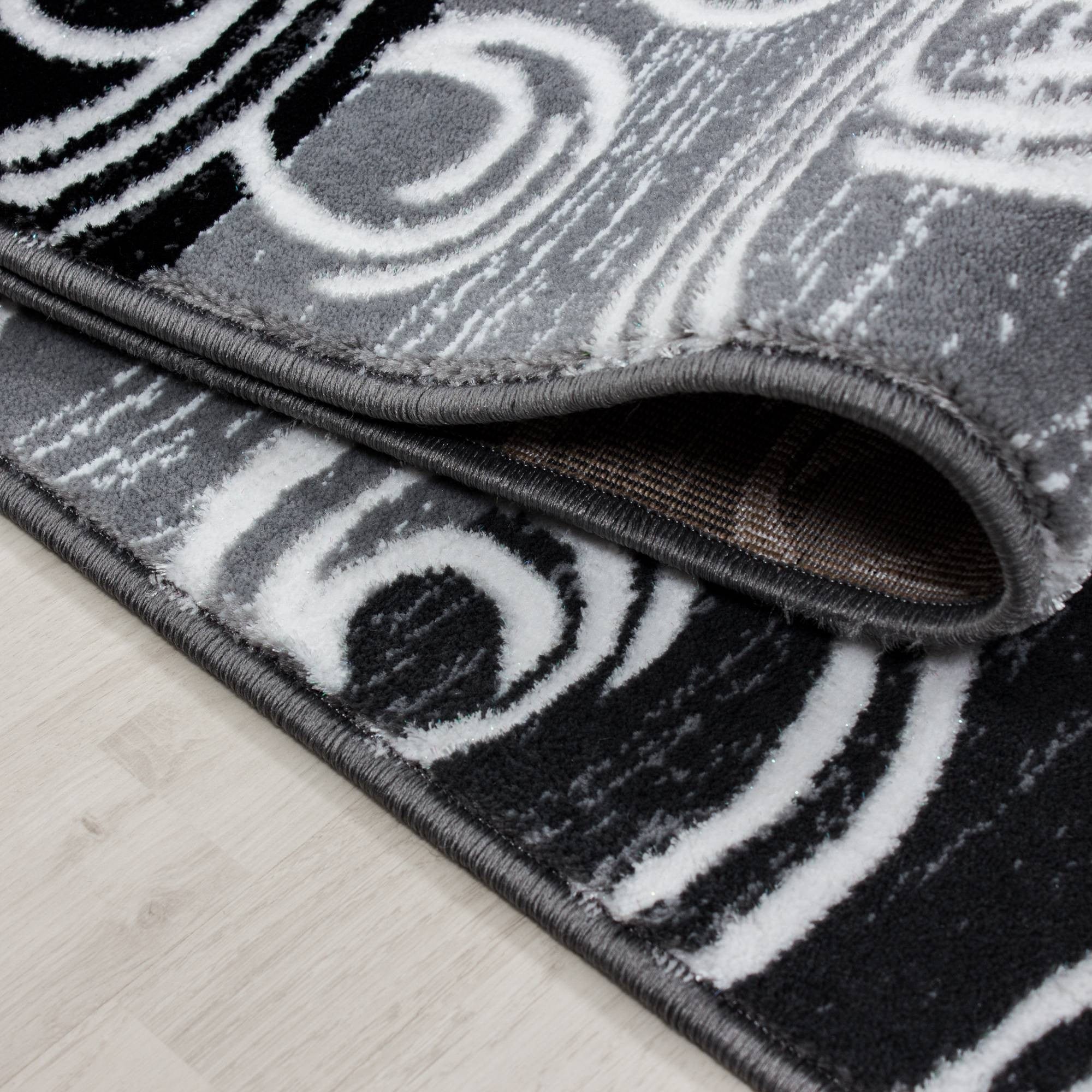 Teppich Modern Designer Barock mit Kariert Muster Meliert Schwarz Grau Weiß