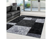 Designer Teppich Modern Kariert Muster Meliert Konturenschnitt Schwarz Grau Weiß