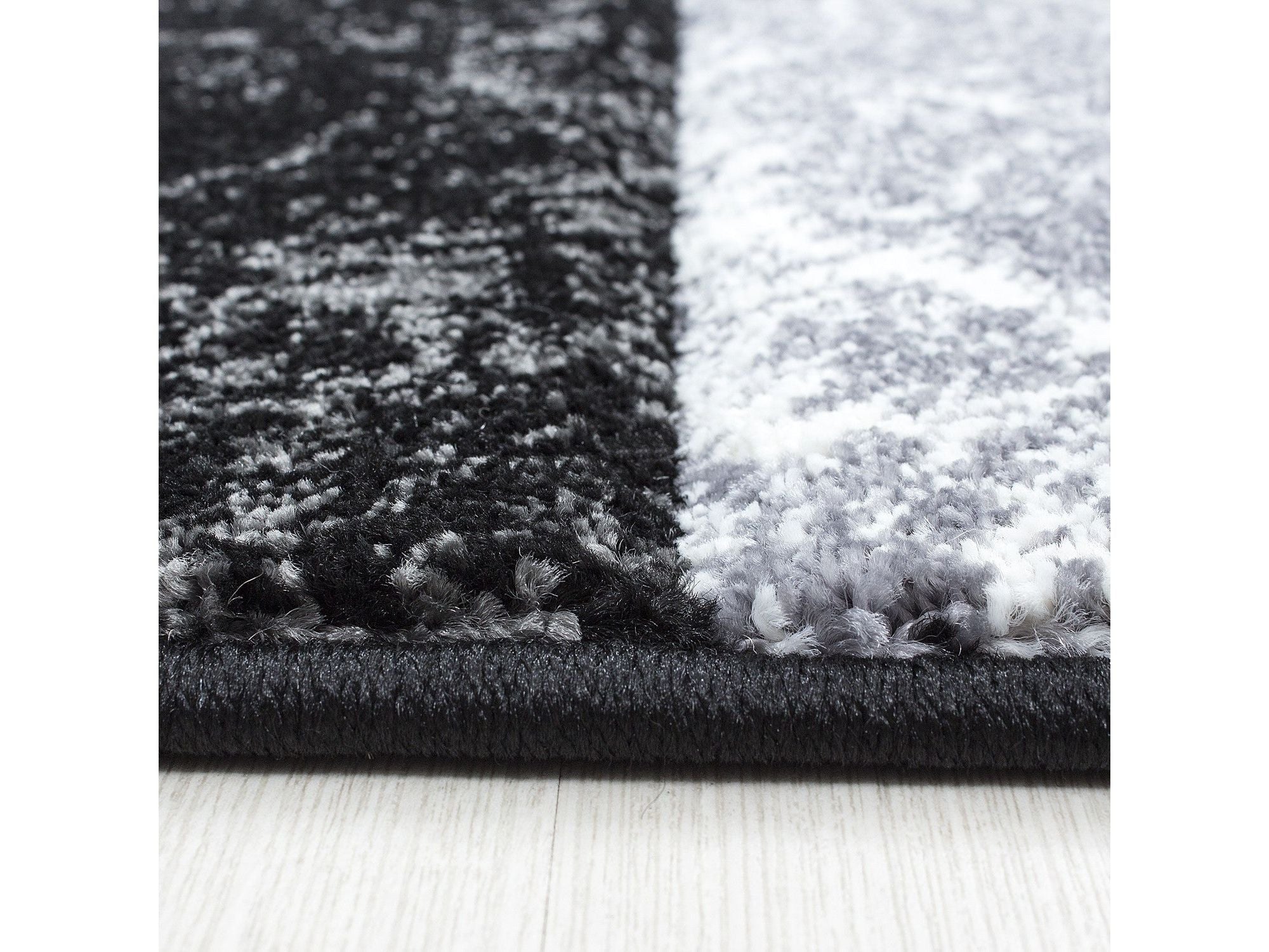 Designer Teppich Modern Kariert Muster Meliert Konturenschnitt Schwarz Grau Weiß