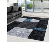 Designer Teppich Modern Kariert Muster Konturenschnitt Schwarz Grau Turkis