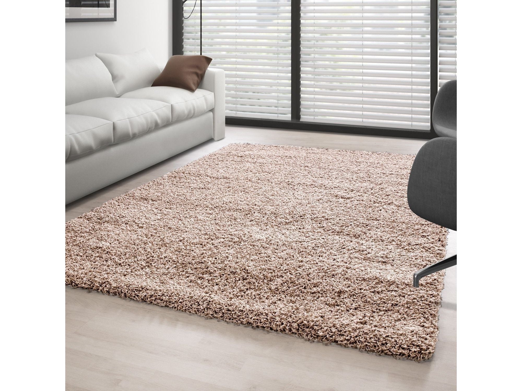 Teppich Hochflor Langflor Wohnzimmer Shaggy Florhöhe 3cm unifarbe Beige