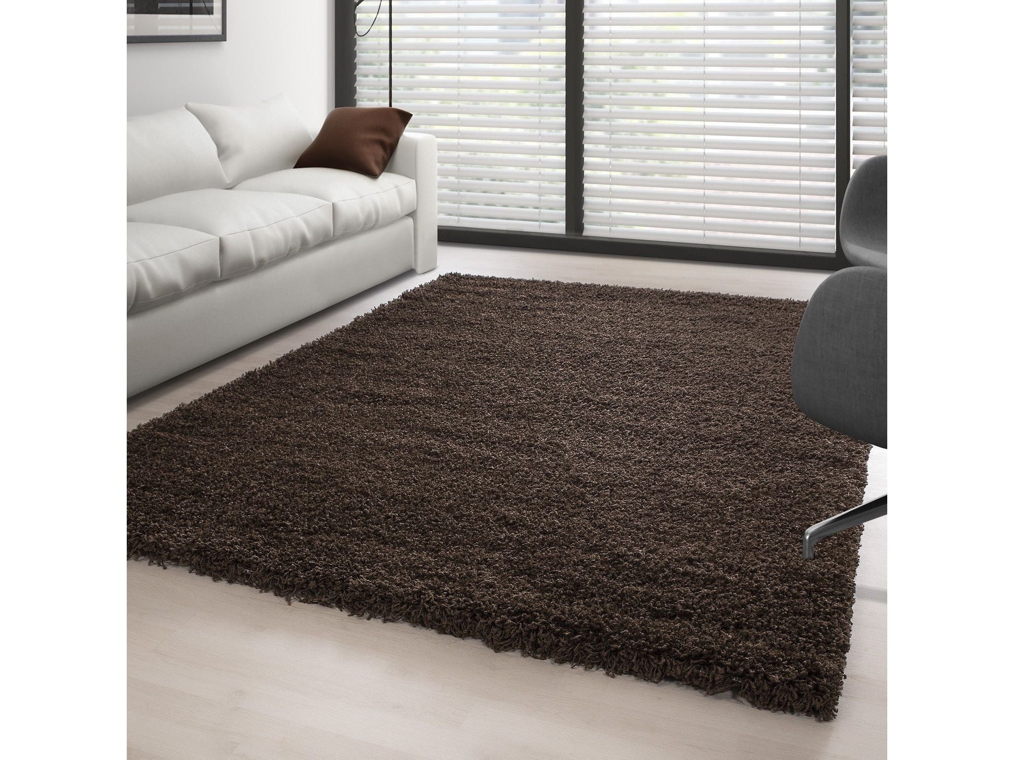 Hochflor Langflor Wohnzimmer Shaggy Teppich Florhöhe 3cm unifarbe Braun