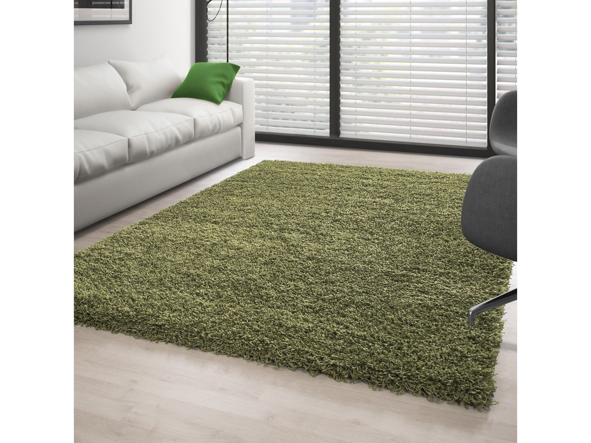 Hochflor Langflor Wohnzimmer Teppich Shaggy Florhöhe 3cm unifarbe Grün