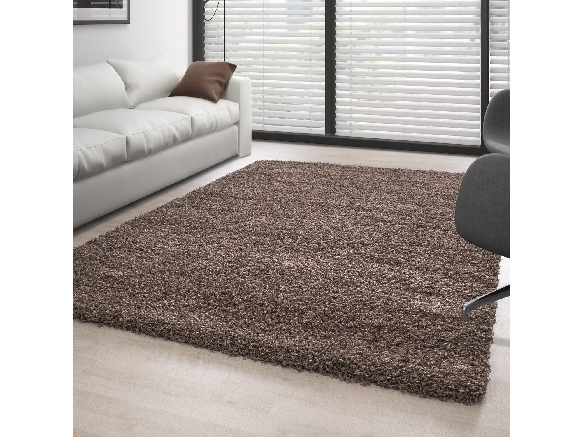 Hochflor Langflor Wohnzimmer Shaggy Teppich Florhöhe 3cm unifarbe Mocca