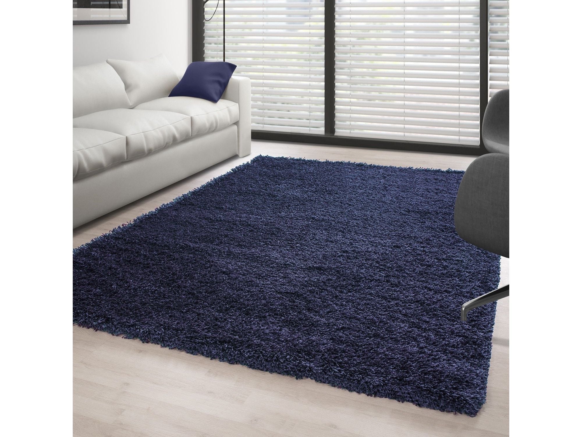 Hochflor Langflor Wohnzimmer Shaggy Teppich Florhöhe 3cm unifarbe Navy