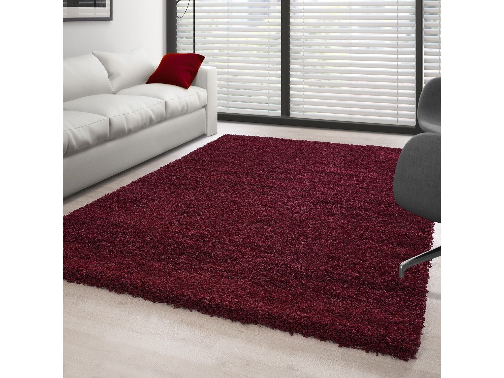 Hochflor Langflor Wohnzimmer Shaggy Teppich Florhöhe 3cm unifarbe Rot