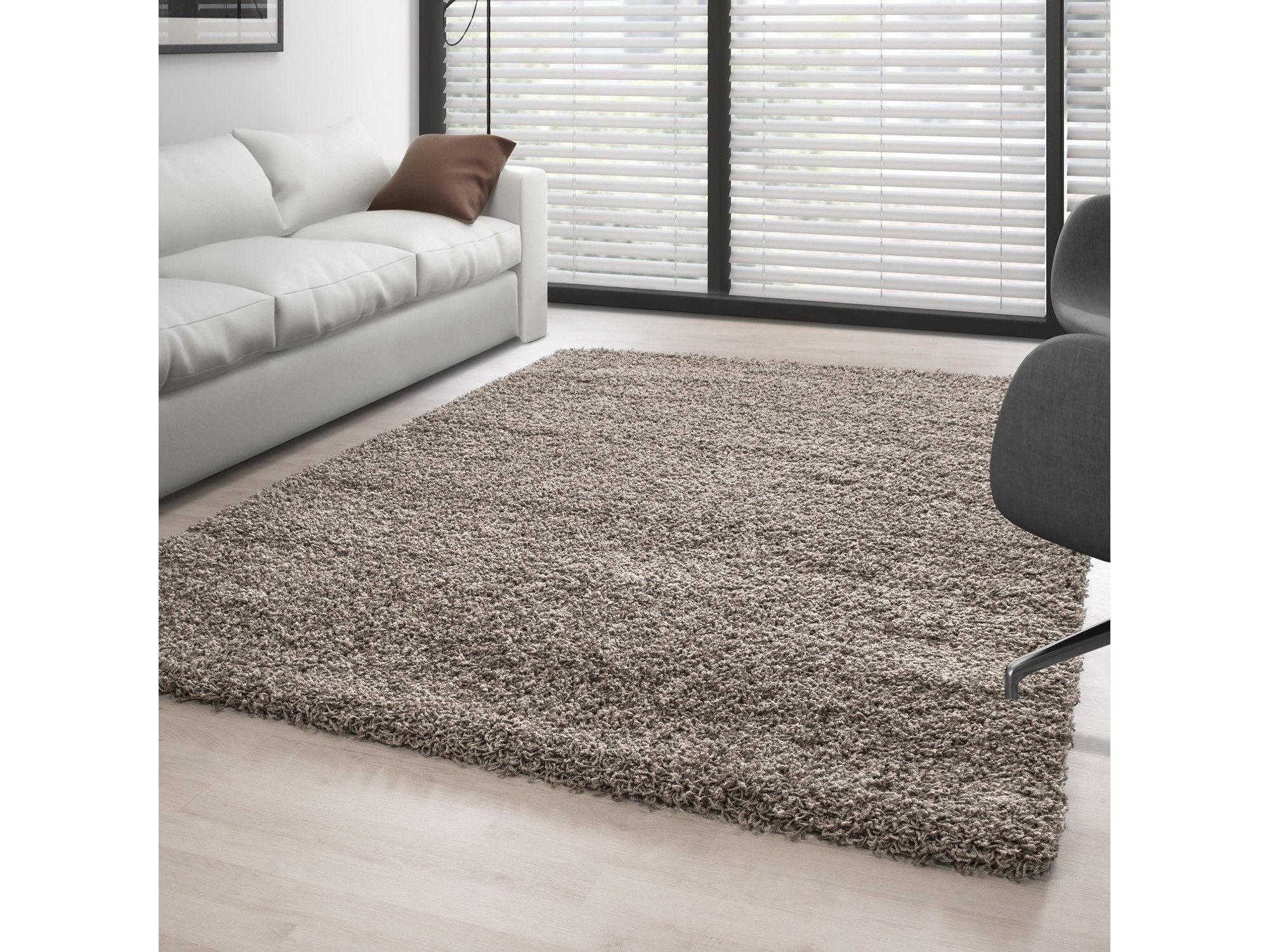 Hochflor Langflor Wohnzimmer Shaggy Teppich Florhöhe 3cm unifarbe Taupe