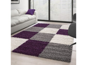 Teppich Hochflor Langflor günstig Wohnzimmer Shaggy kariert Lila Weiss Grau