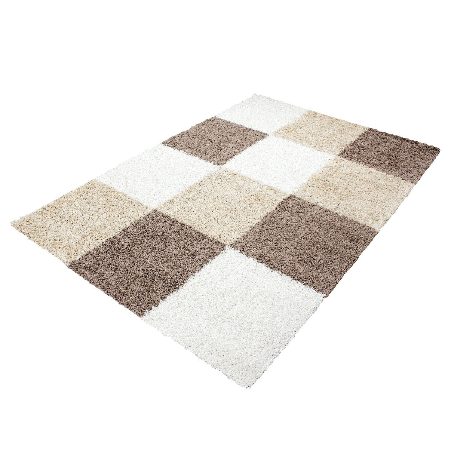 Teppich Hochflor Langflor Wohnzimmer günstig Shaggy kariert Braun Weiss Beige