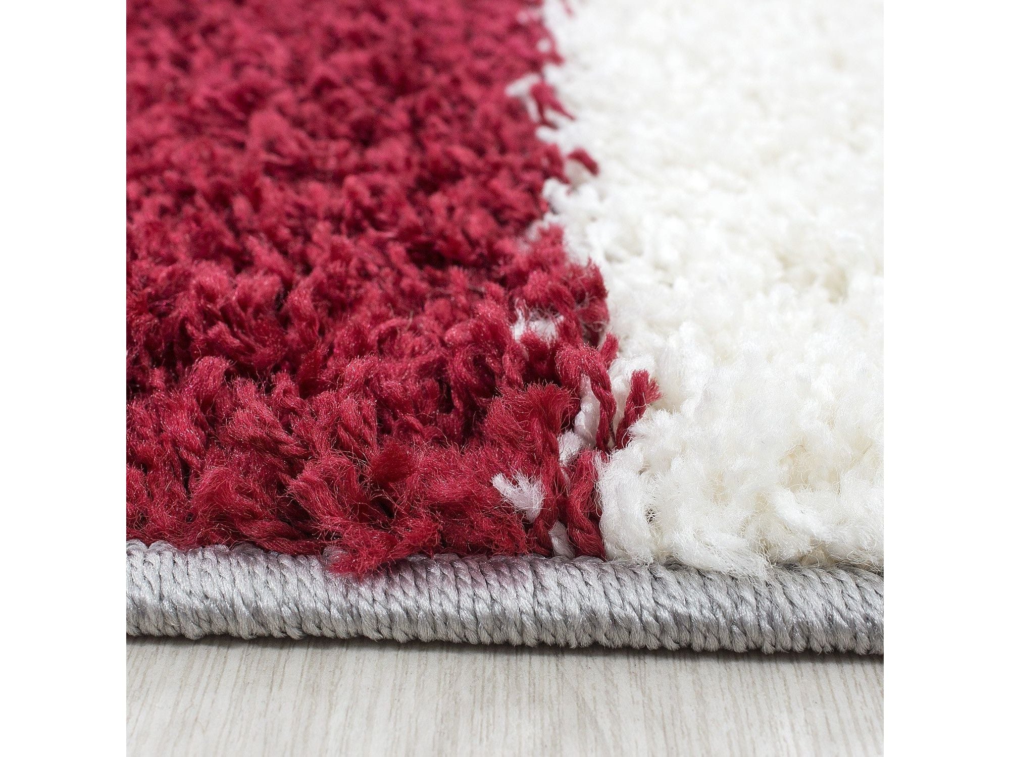 Hochflor Langflor Wohnzimmer Shaggy Teppich kariert Rot Weiss Grau