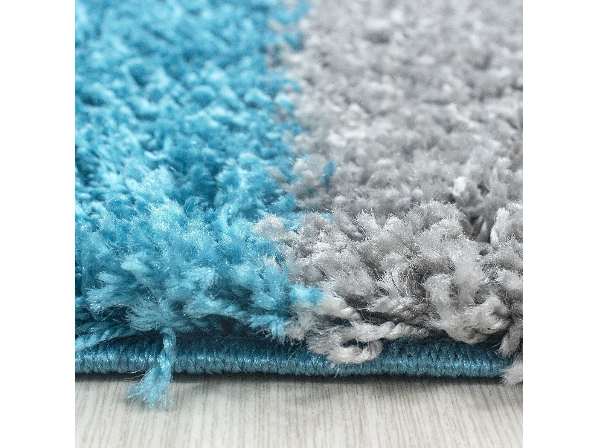 Hochflor Langflor Wohnzimmer Shaggy Teppich kariert Türkis Weiss Grau